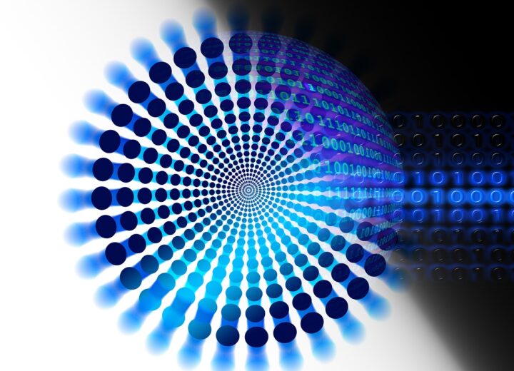 Illustration of data enrichment process with digital data icons
