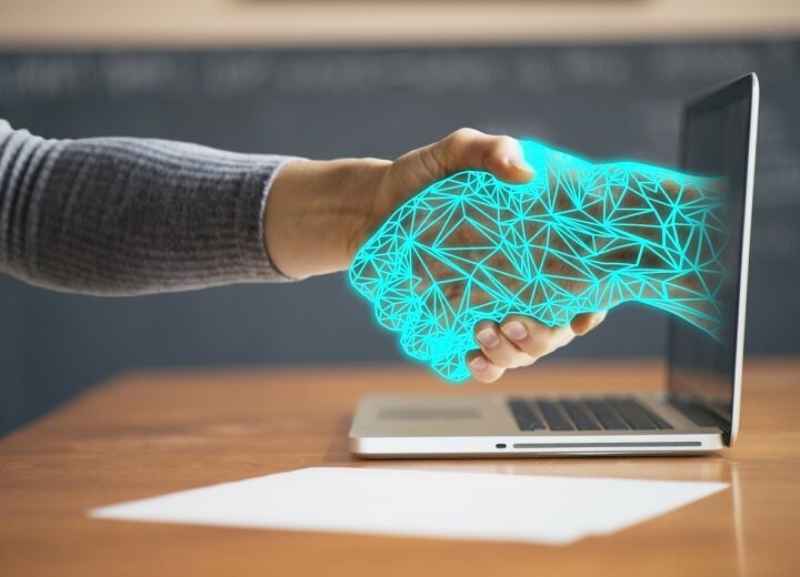 Futuristic AI technology integrating into business workflows