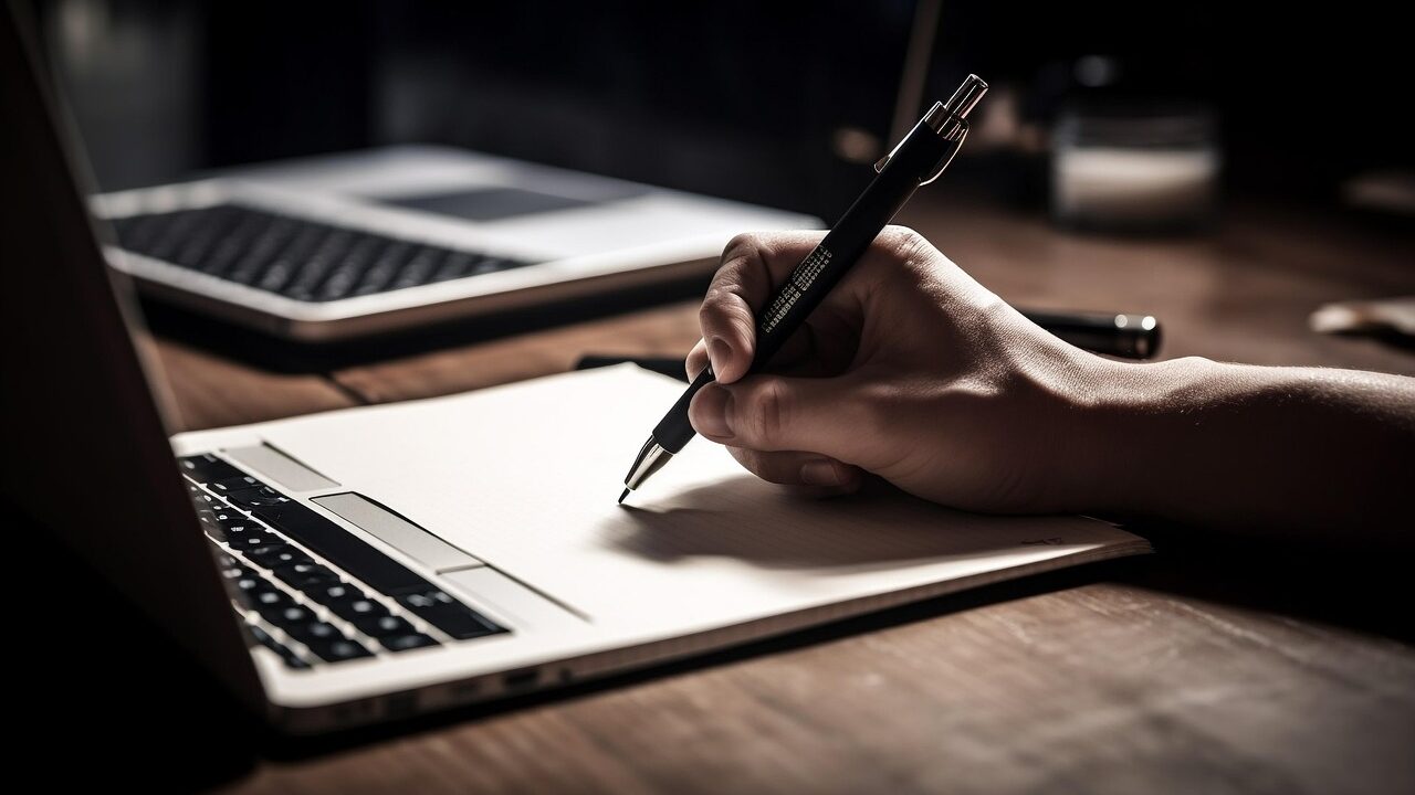 Person using minimalist note-taking technique with clean notebook