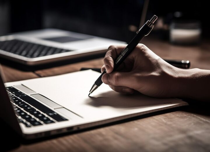 Person using minimalist note-taking technique with clean notebook